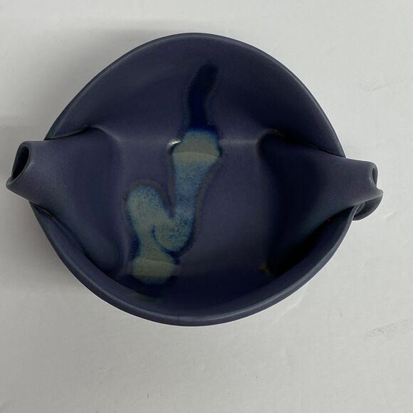 Hilborn Pottery Pinch Pot Vessel Periwinkle Purple Blue Signed Hand Crafted - Picture 9 of 12